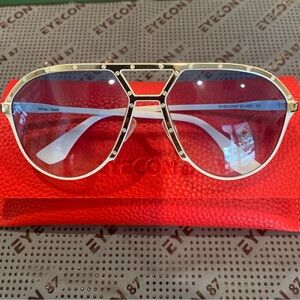 Alpina Style White Aviator Sunglasses with Blue Gradient Tint